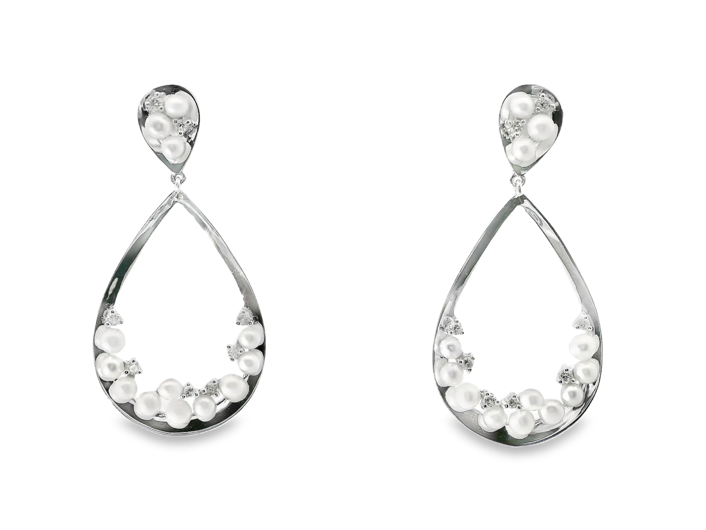0.16CT Diamond 14k White Gold Pearl Earring
