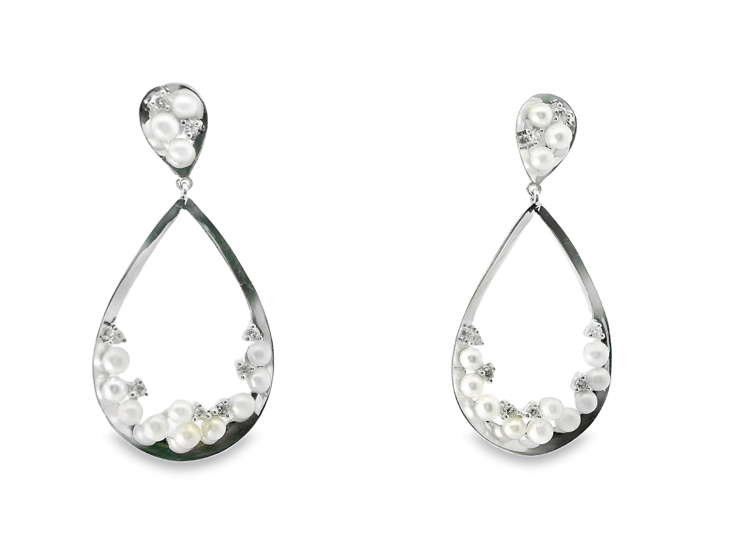 0.16CT Diamond 14k White Gold Pearl Earring