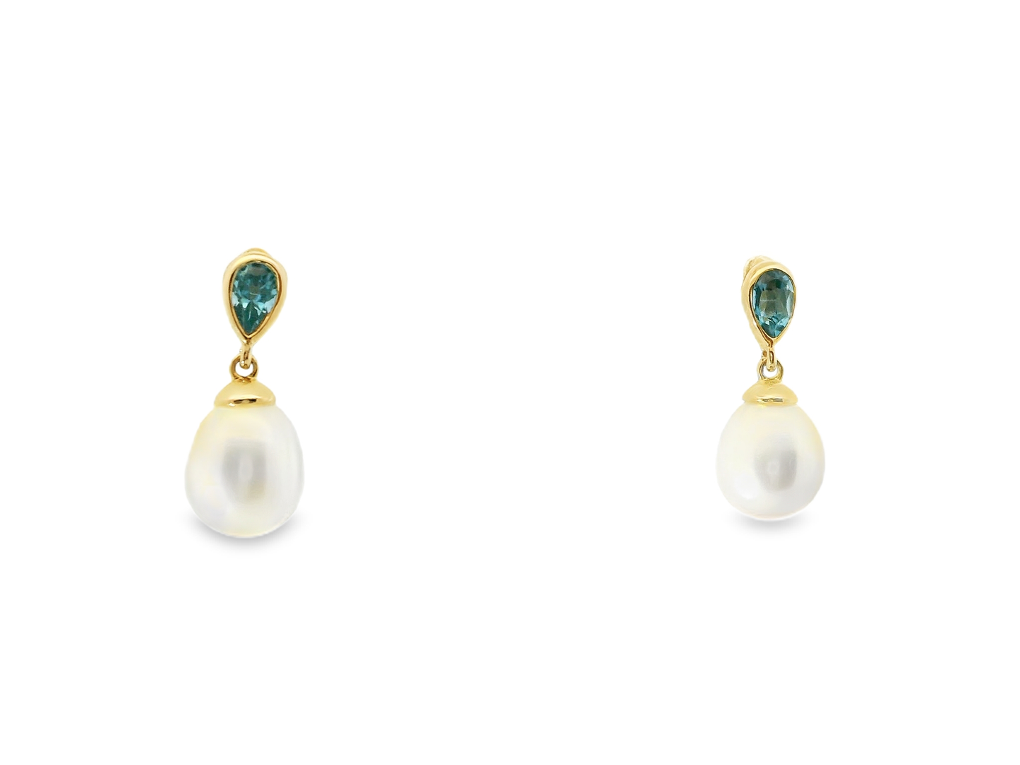 0.55CT Blue Topaz 14k Yellow Gold Pearl Earring