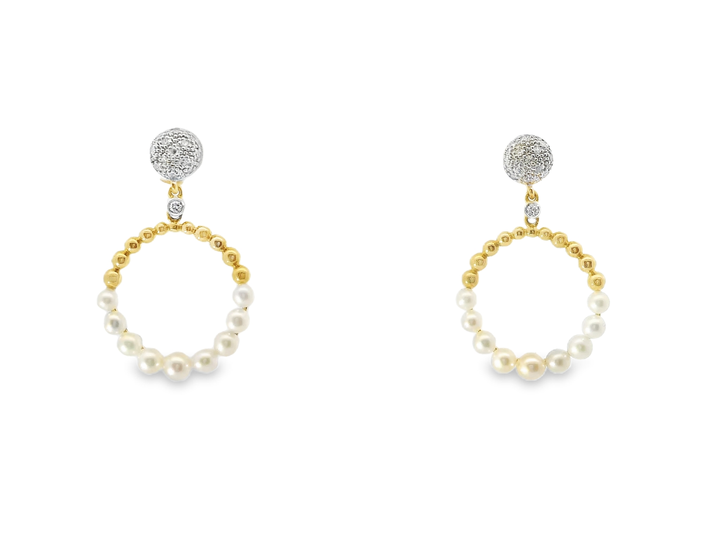 0.09CT Diamond 14k Yellow Gold Pearl Earring
