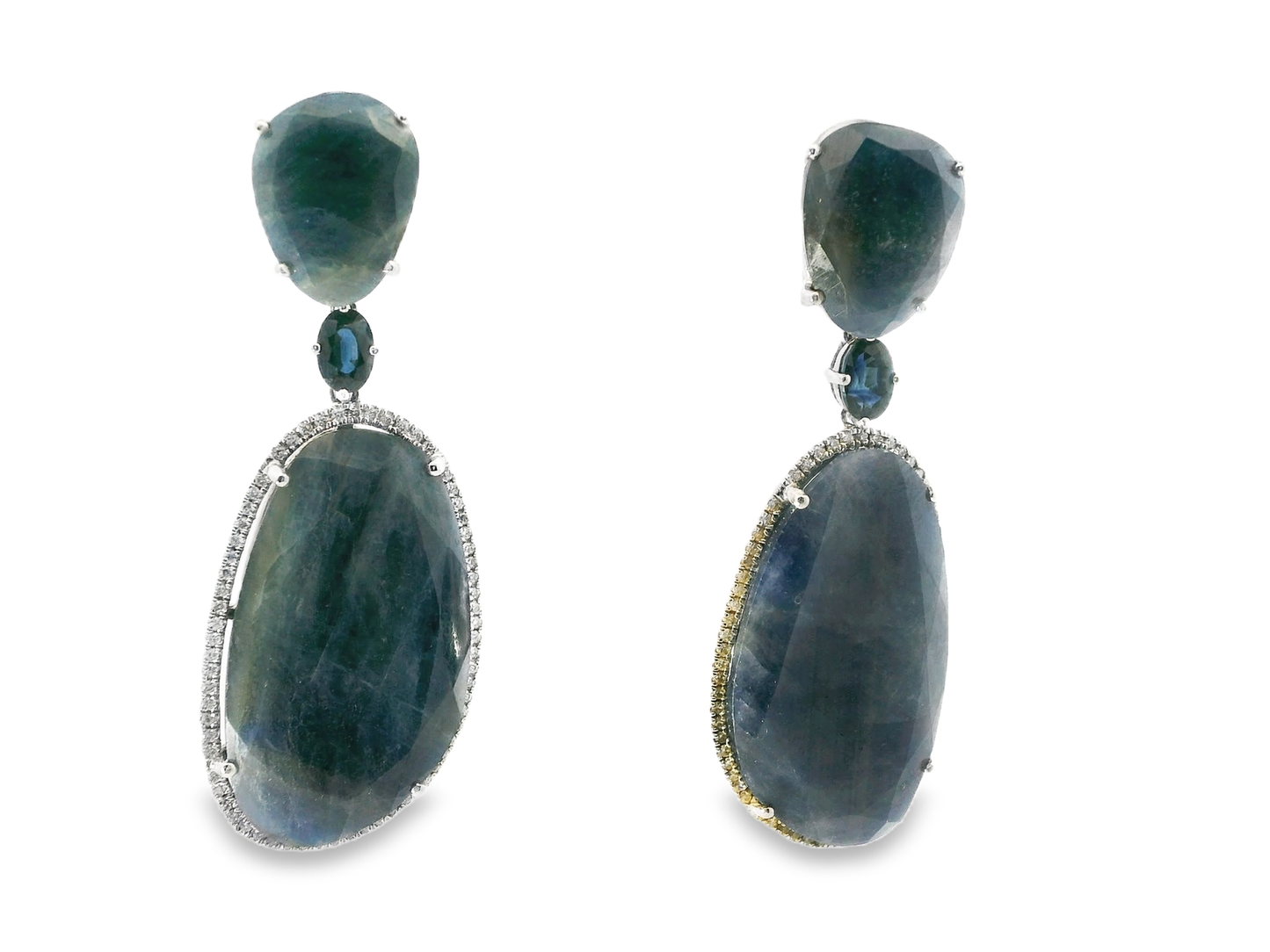 0.60CT Diamond with Blue Sapphire 14k White Gold Earring
