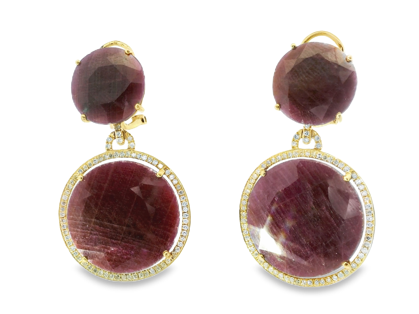 0.58CT Diamond with Ruby 14k Yellow Gold Earring