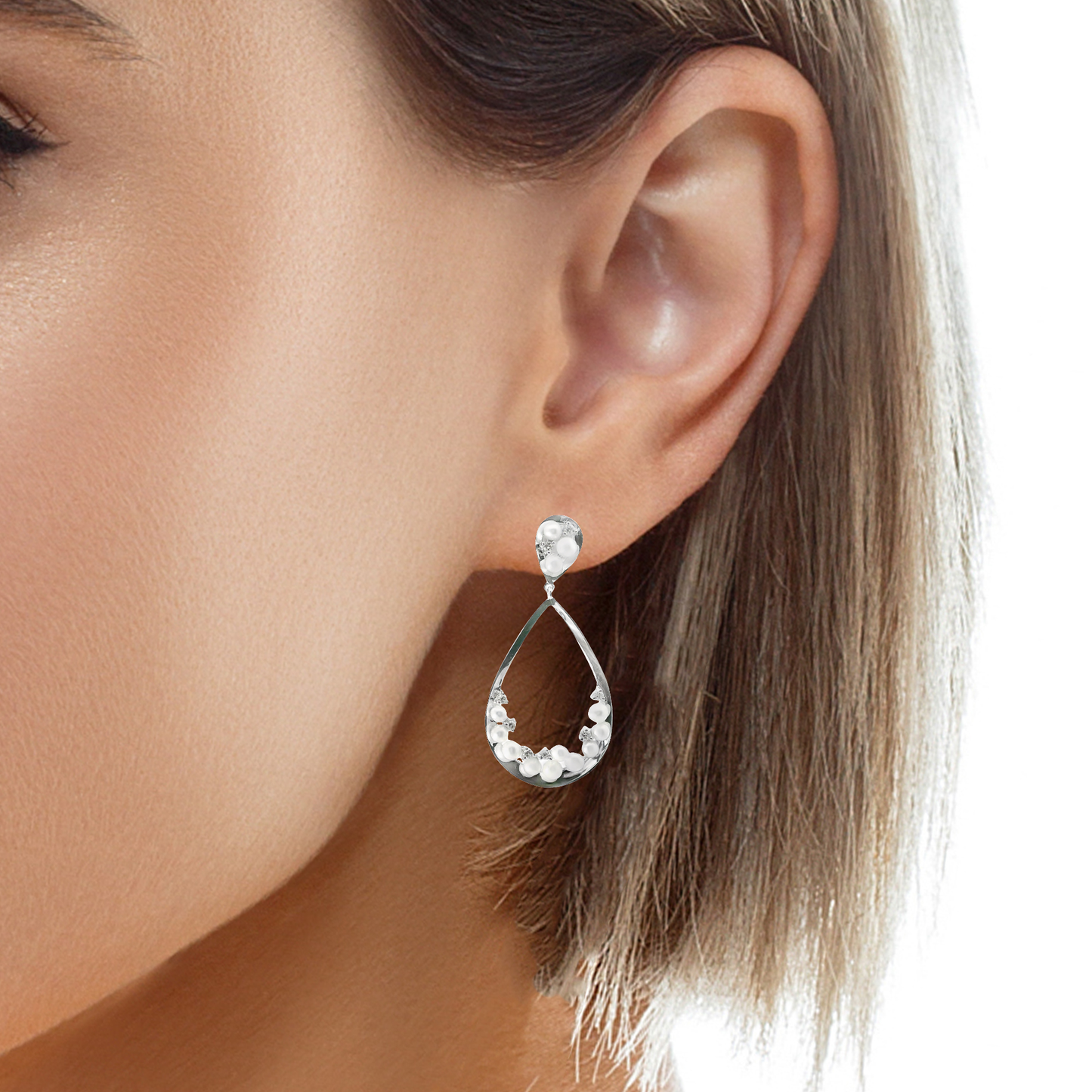 0.16CT Diamond 14k White Gold Pearl Earring