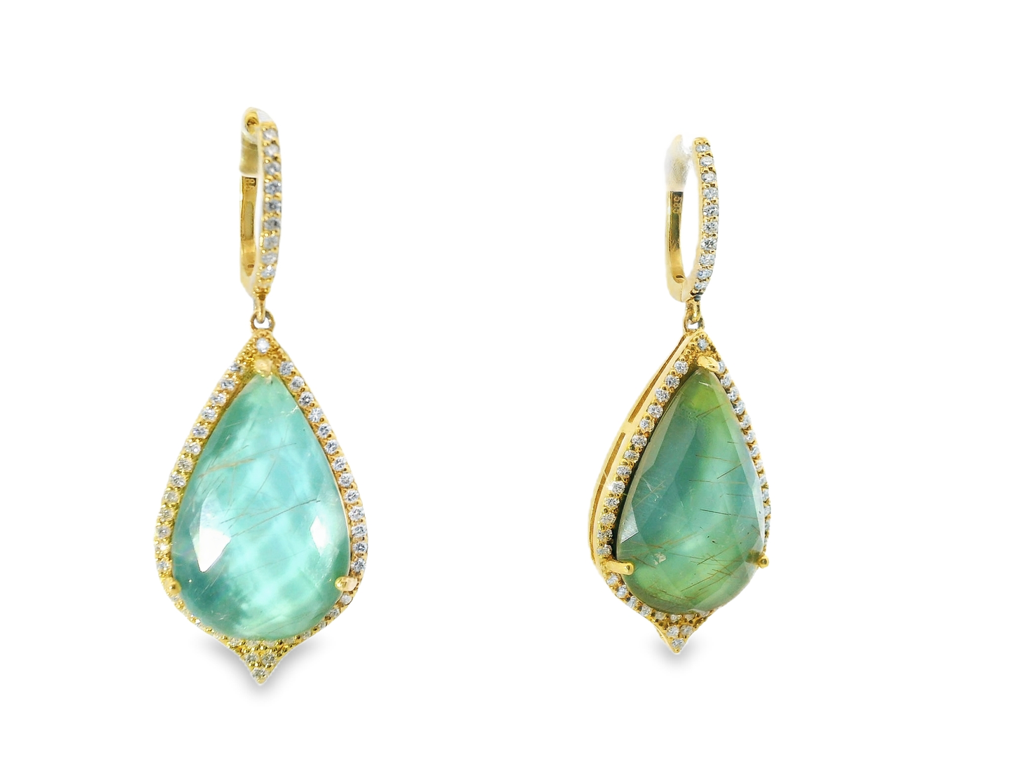 0.88CT Diamond with Faceted Labradorite 14k Yellow Gold Earring