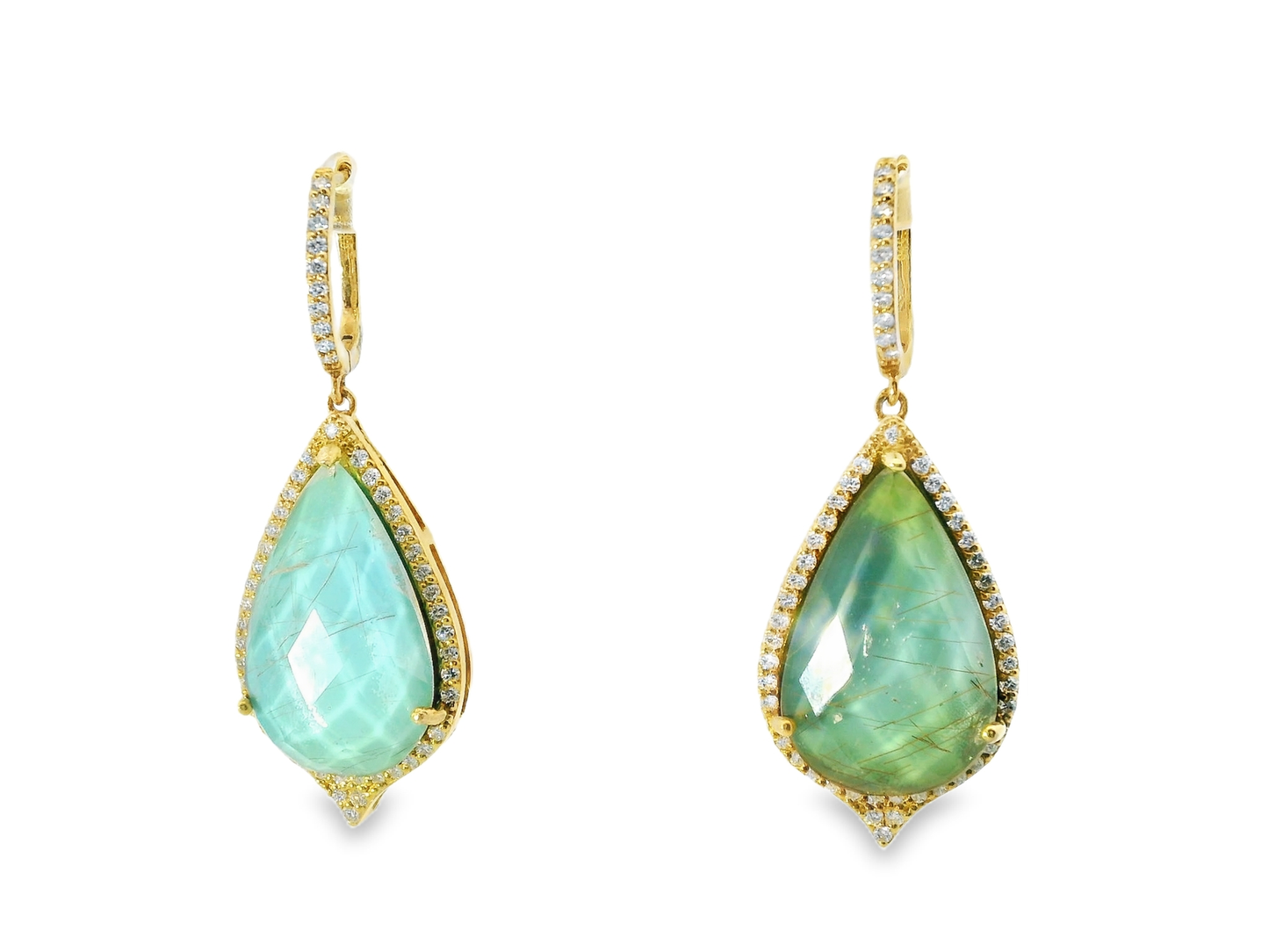 0.88CT Diamond with Faceted Labradorite 14k Yellow Gold Earring
