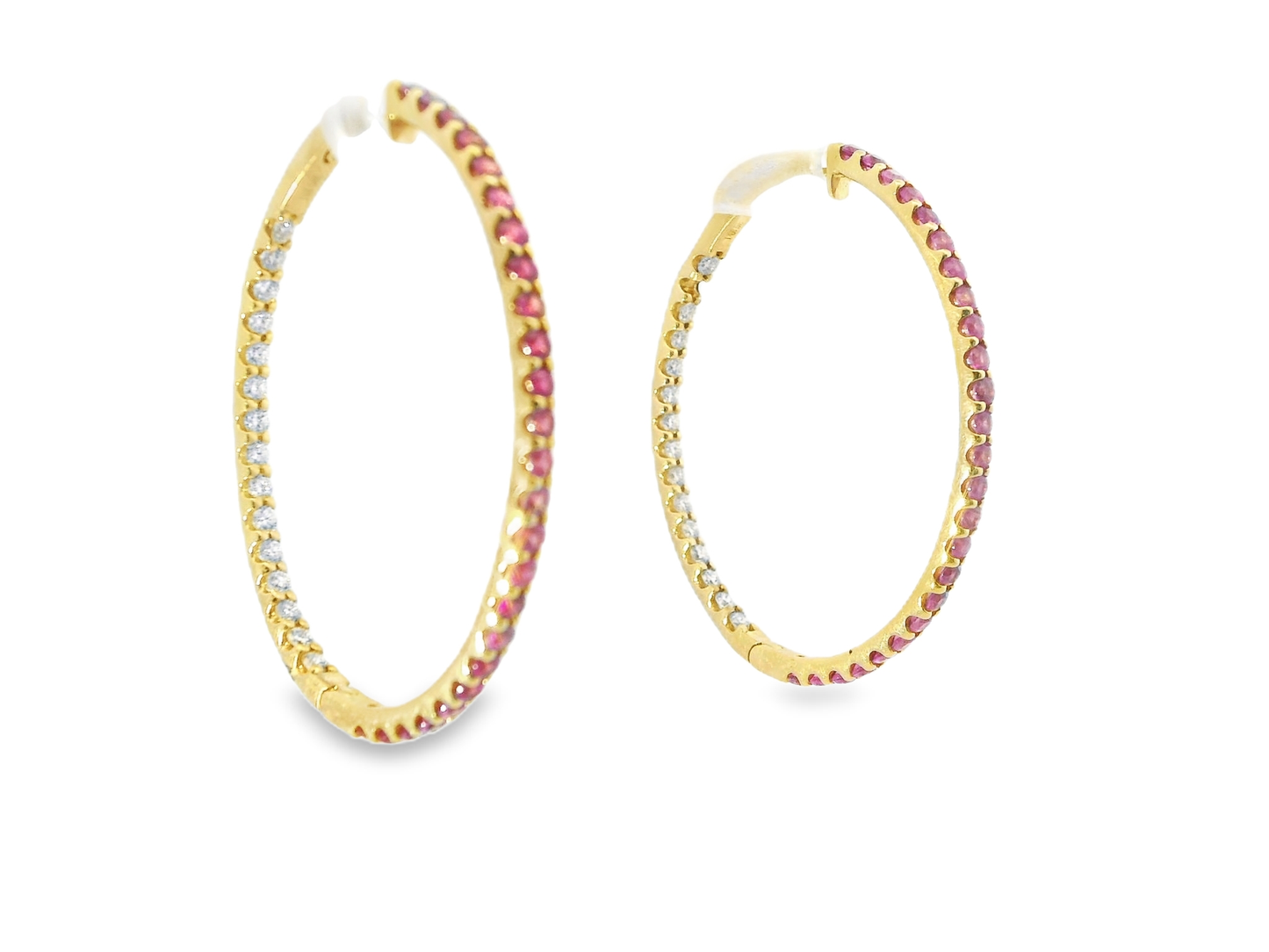 0.81CT Diamond 1.87CT Pink Sapphire HOOP 14k Yellow Gold Earring