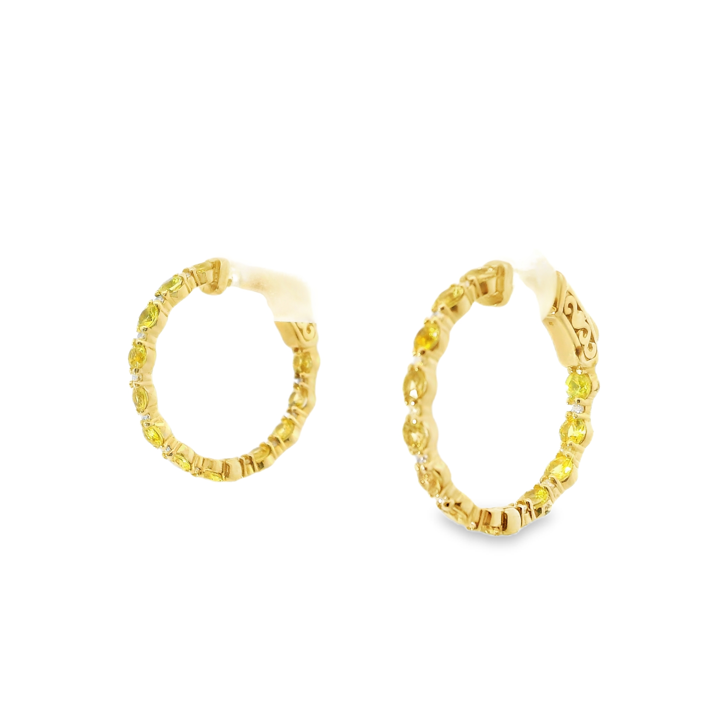 0.22CT Diamond 2.20CT Yellow Sapphire HOOP 14k Yellow Gold Earring