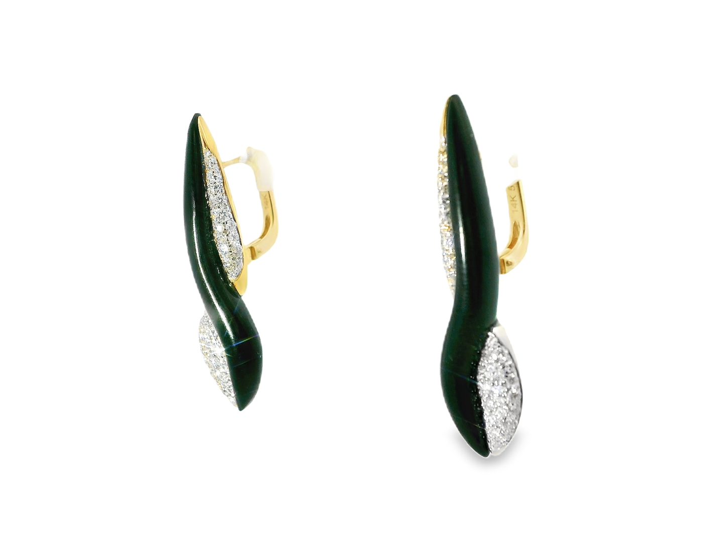 0.87CT Diamond with Black Agate 14k Yellow Gold Earring