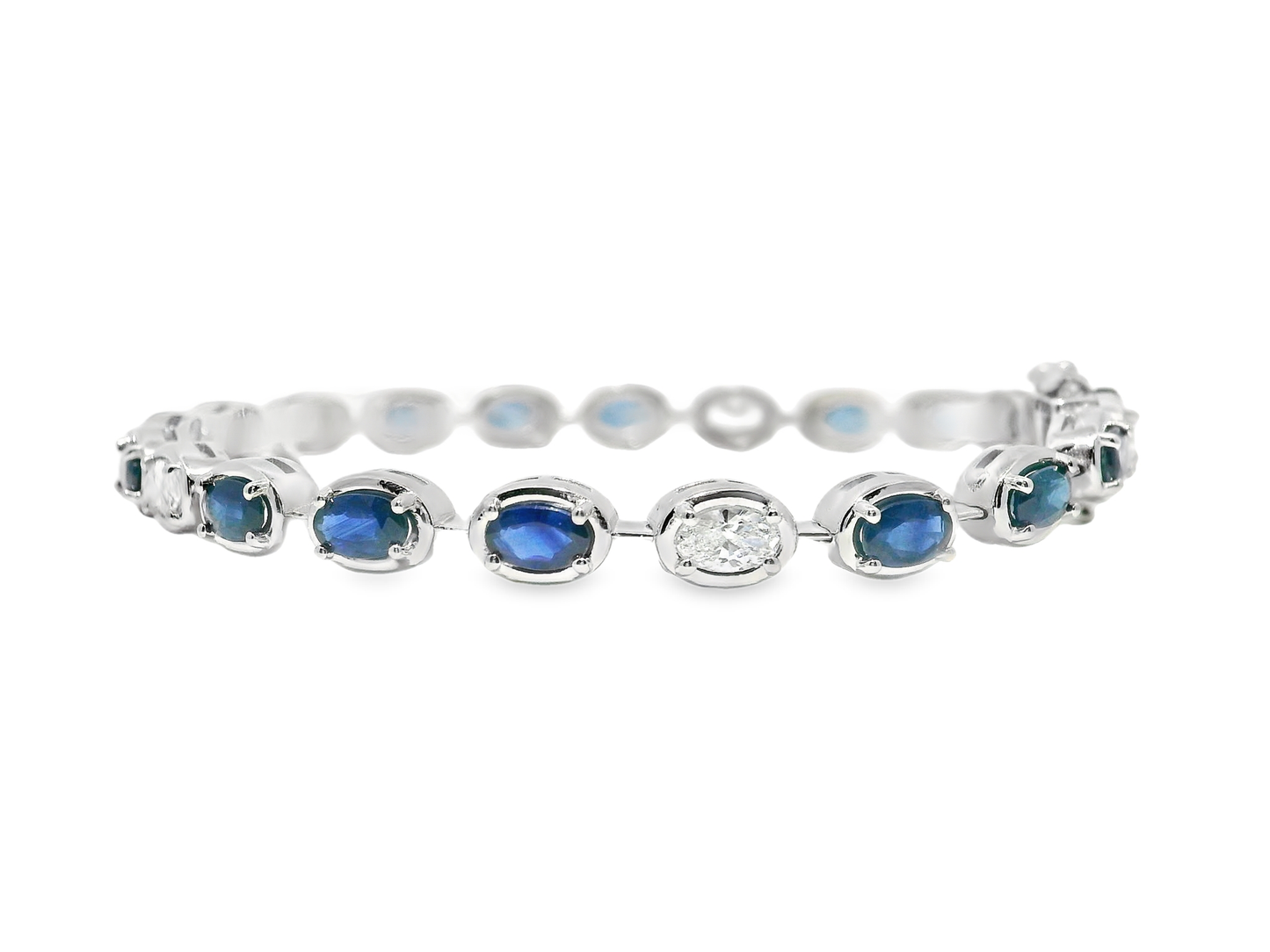 1.17CT Oval Lab Diamond 4.25CT Blue Sapphire 14K White Gold Bracelet