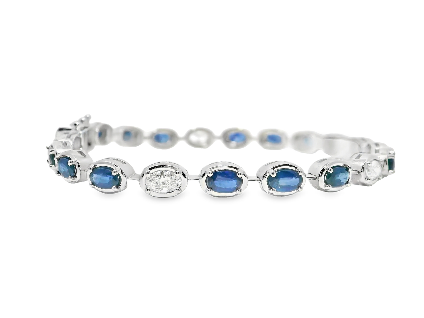 1.17CT Oval Lab Diamond 4.25CT Blue Sapphire 14K White Gold Bracelet