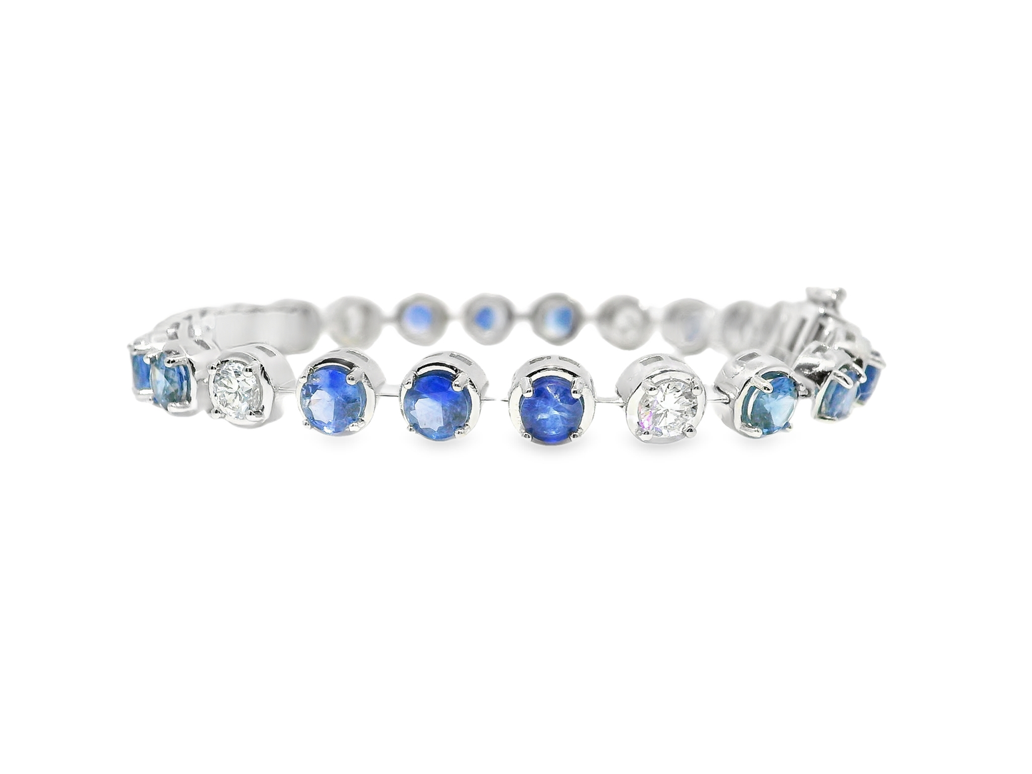 1.66CT Round Lab Diamond 5.95CT Blue Sapphire 14K White Gold Bracelet