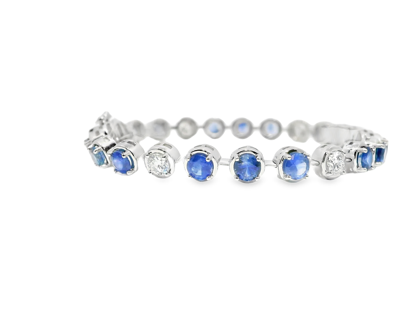 1.66CT Round Lab Diamond 5.95CT Blue Sapphire 14K White Gold Bracelet