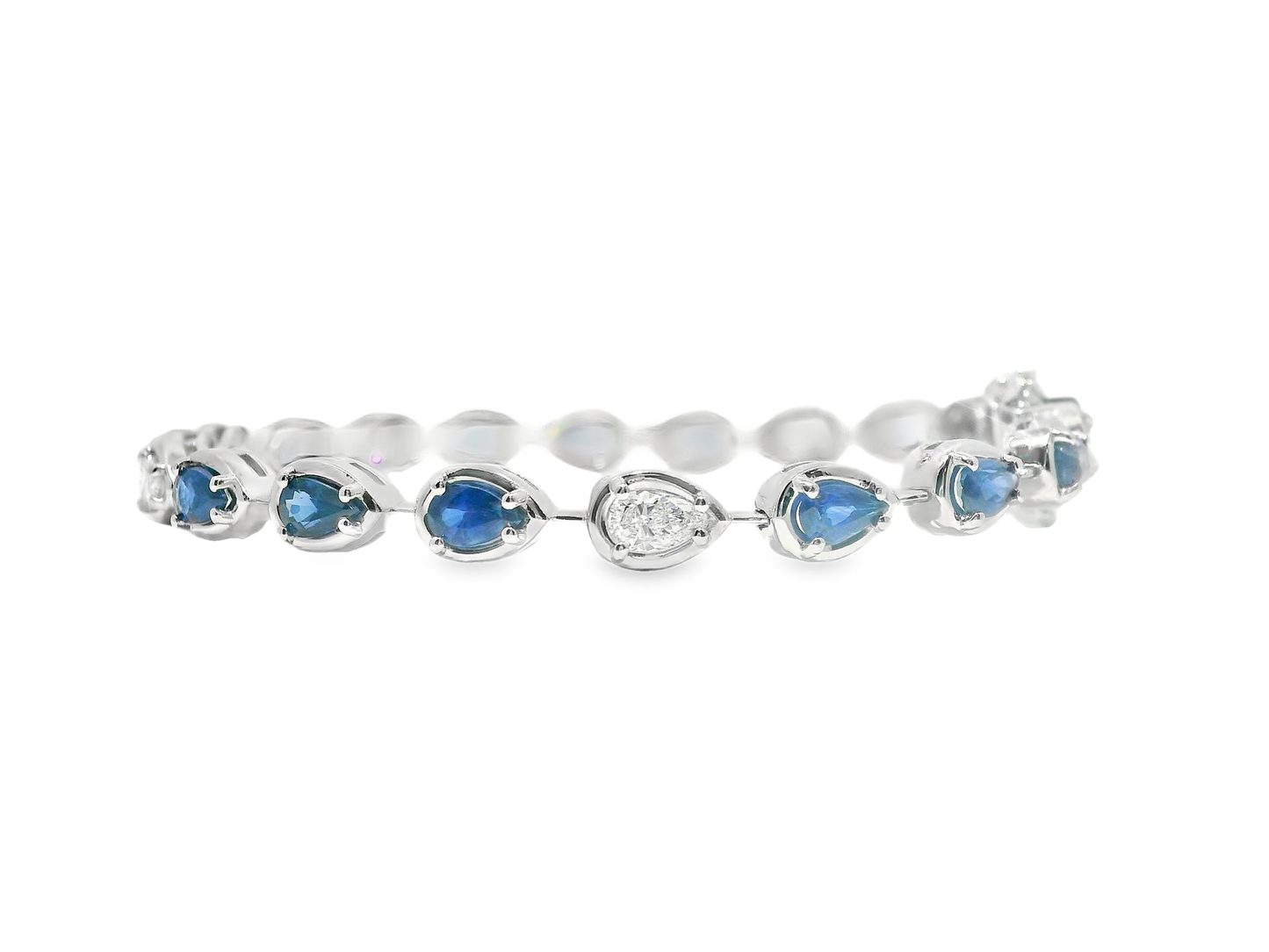 0.88CT Oval Lab Diamond 3.89CT Blue Sapphire 14k White Gold Bracelet