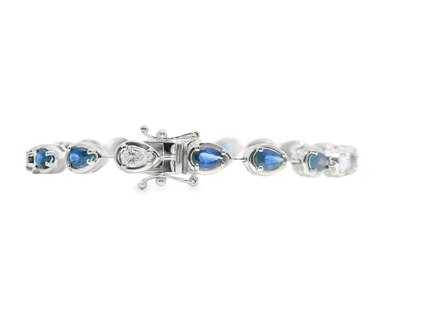 0.88CT Oval Lab Diamond 3.89CT Blue Sapphire 14k White Gold Bracelet