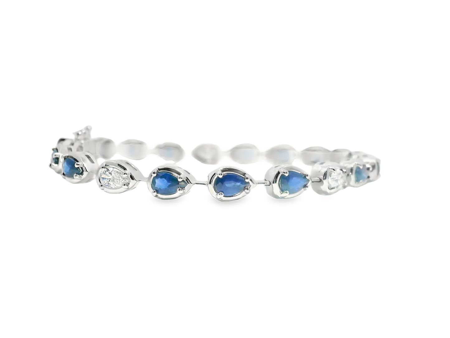 0.88CT Oval Lab Diamond 3.89CT Blue Sapphire 14k White Gold Bracelet