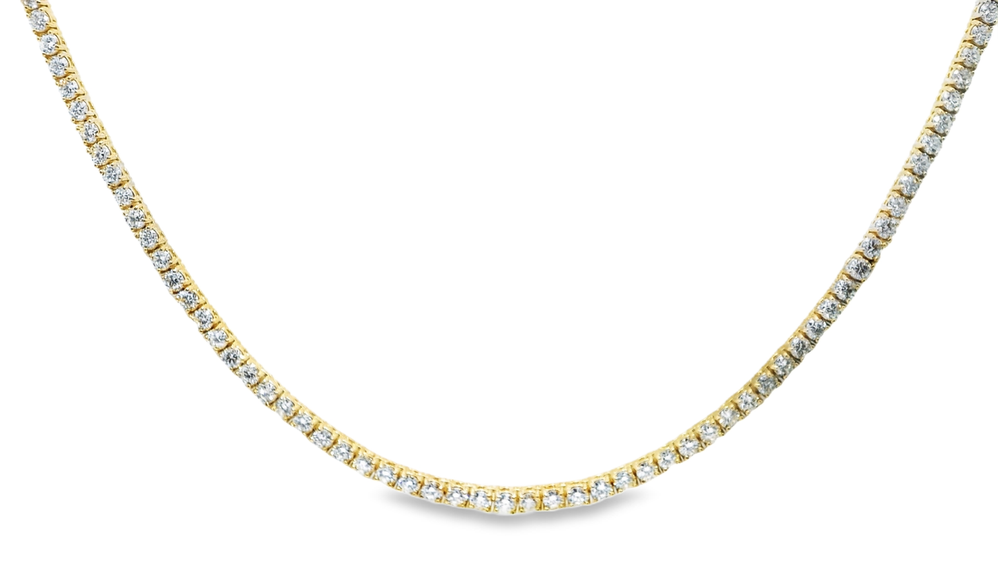 9.29Ct Diamond 4 Prong Tennis Necklace 14k Yellow Gold