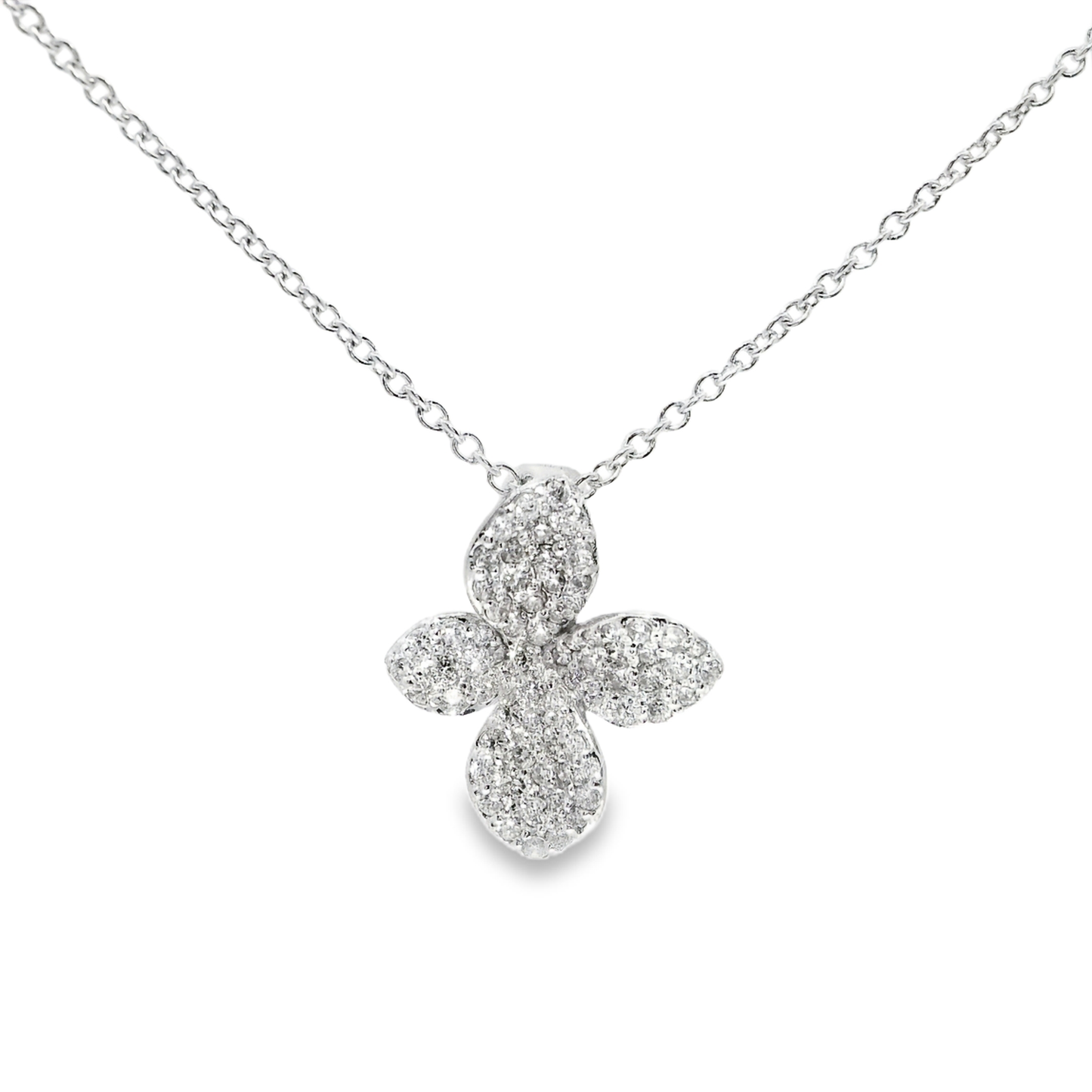 0.46CT Diamond Flower Pendant 14k White Gold