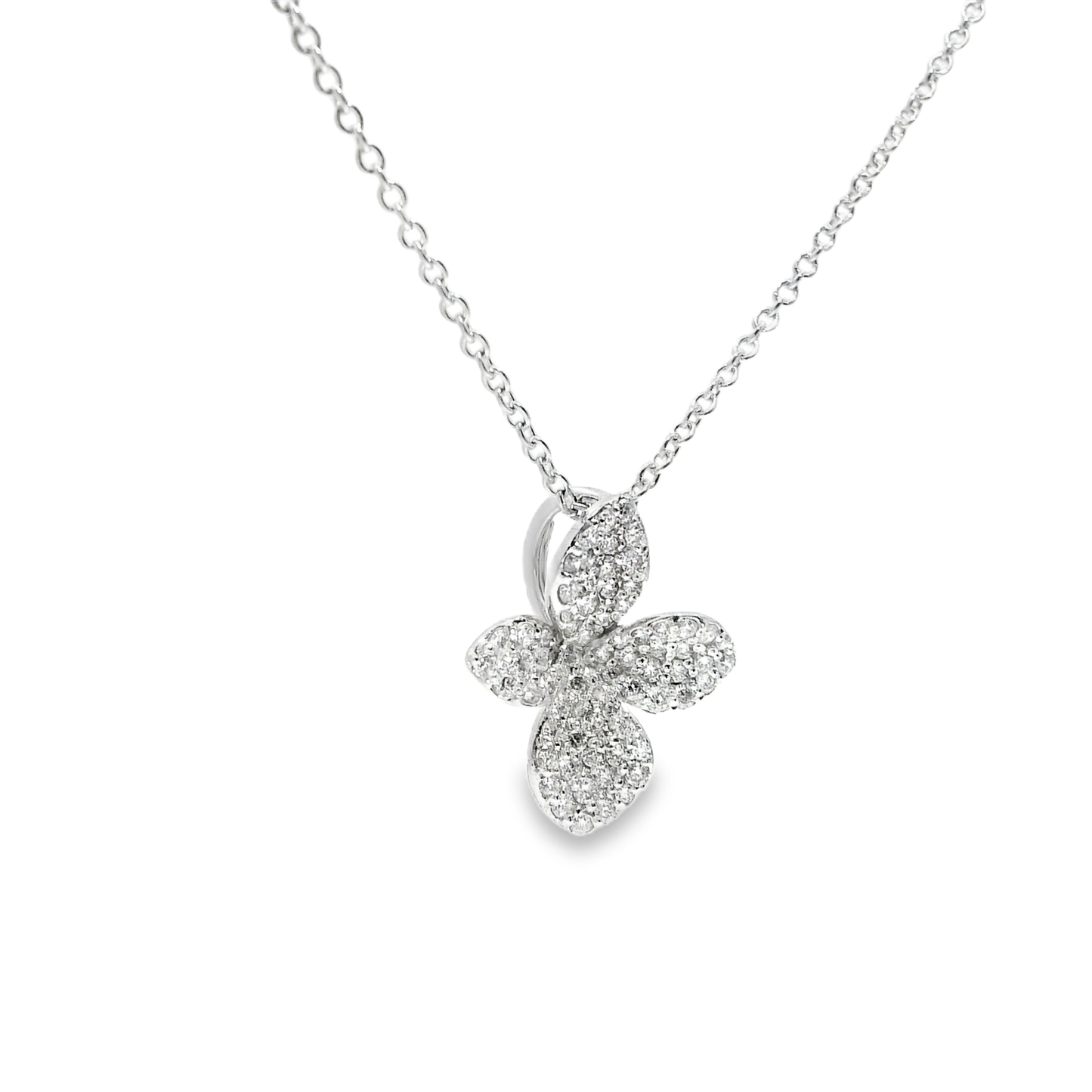 0.46CT Diamond Flower Pendant 14k White Gold