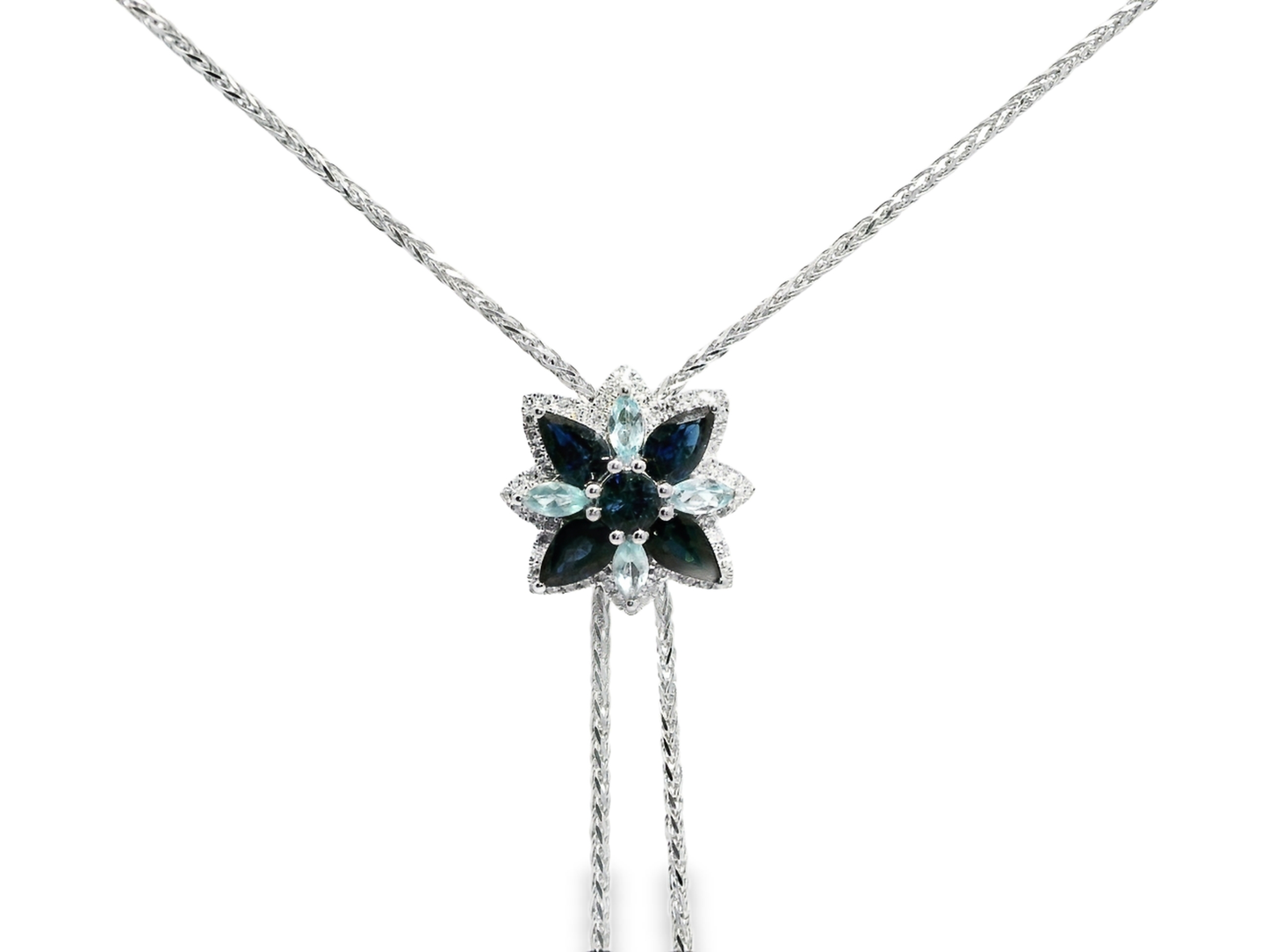 0.76CT Diamond and 1.53CT Multi Sapphire Pendant 14K White Gold
