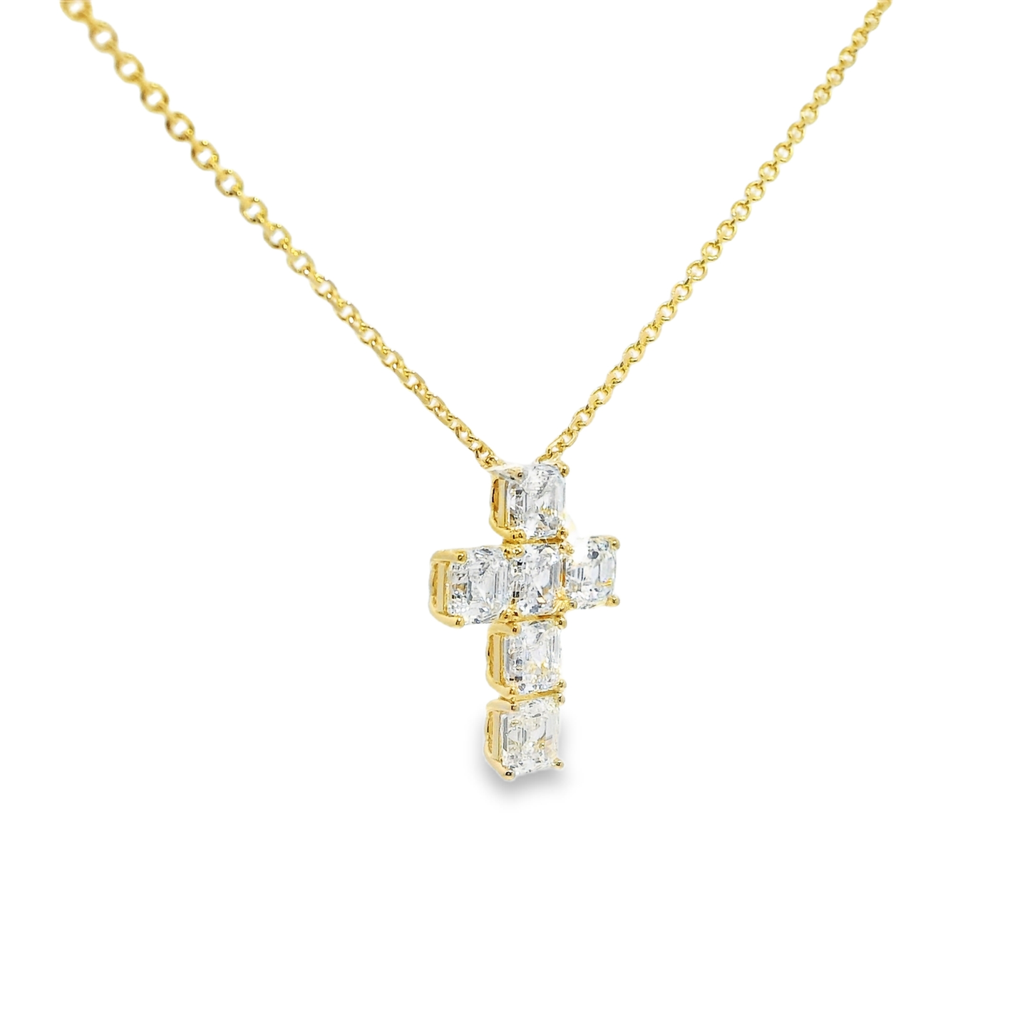 3.12CT Lab Emerald Cut Cross Pendant 14k Gold