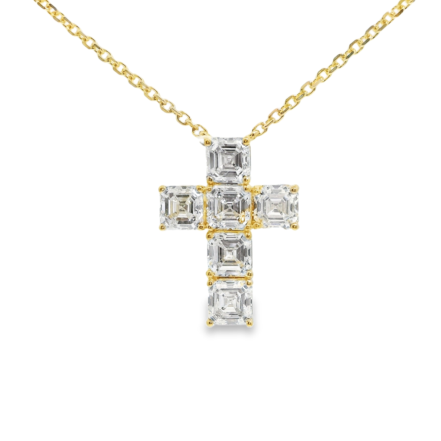 3.12CT Lab Emerald Cut Cross Pendant 14k Gold