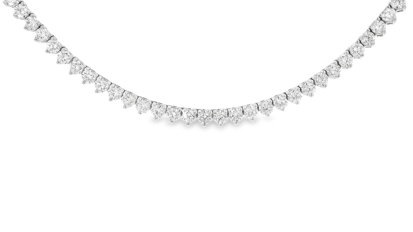 14.69CT Diamond 3 Prong Tennis Necklace 18K Gold