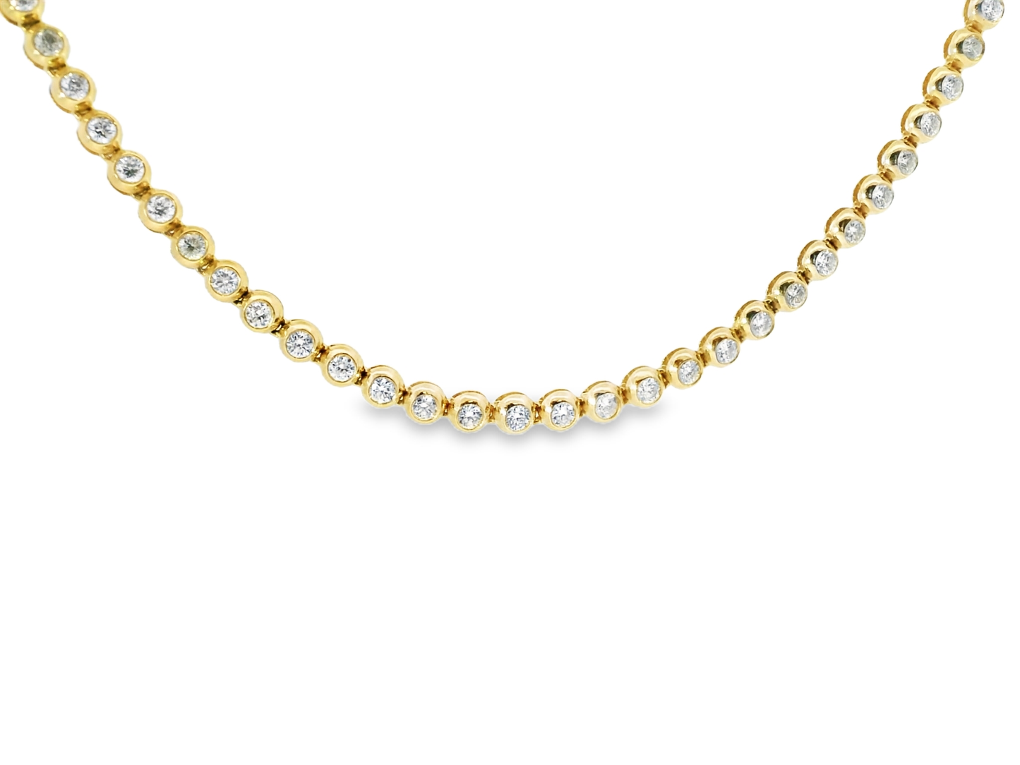 5.31CT Round Cut Bezel Diamond Tennis Necklace 14K Yellow Gold