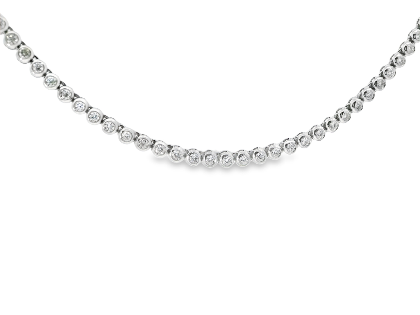 3.46CT Round Cut Dimaond Bezel Tennis Necklace 14K White Gold