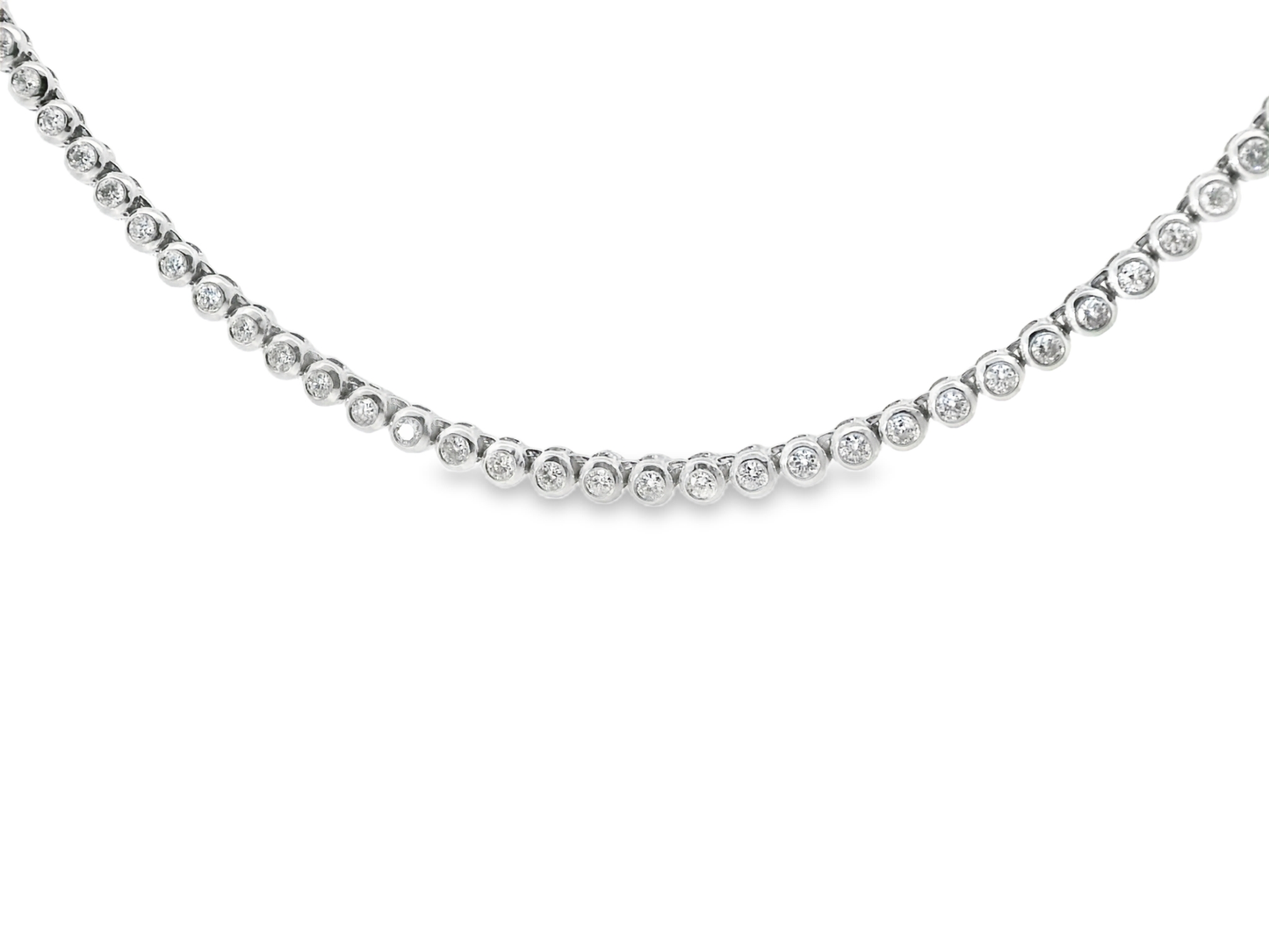 3.46CT Round Cut Dimaond Bezel Tennis Necklace 14K White Gold