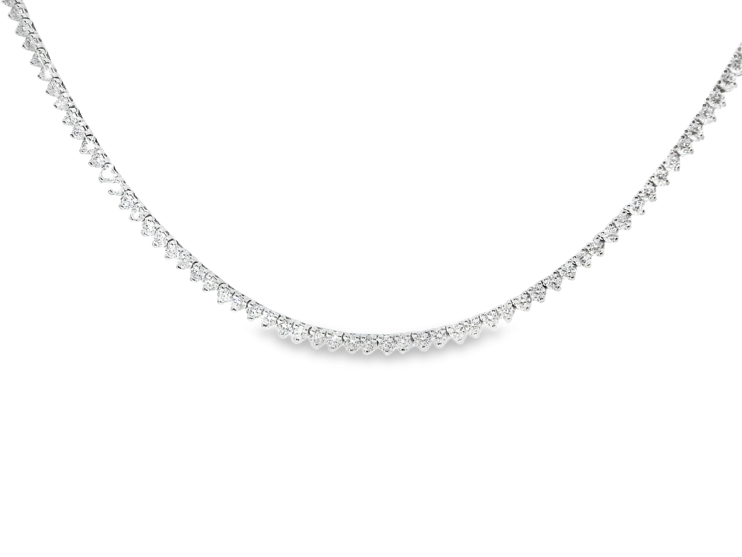 5.08CT Round Cut Diamond 3 Prong Diamond Tennis Necklace 14K White Gold