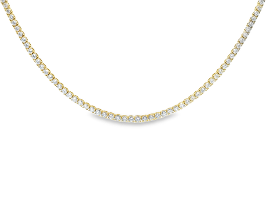 6.13CT Round Cut Diamond 4 Prong Tennis Necklace 14K Yellow Gold