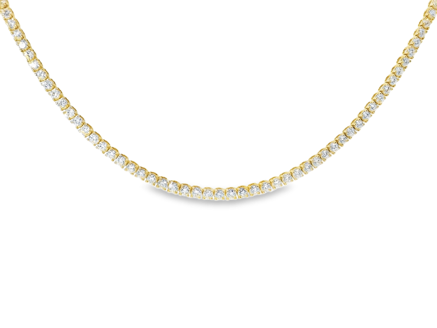 6.13CT Round Cut Diamond 4 Prong Tennis Necklace 14K Yellow Gold
