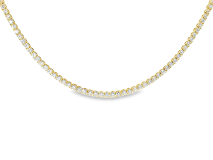 6.13CT Round Cut Diamond 4 Prong Tennis Necklace 14K Yellow Gold