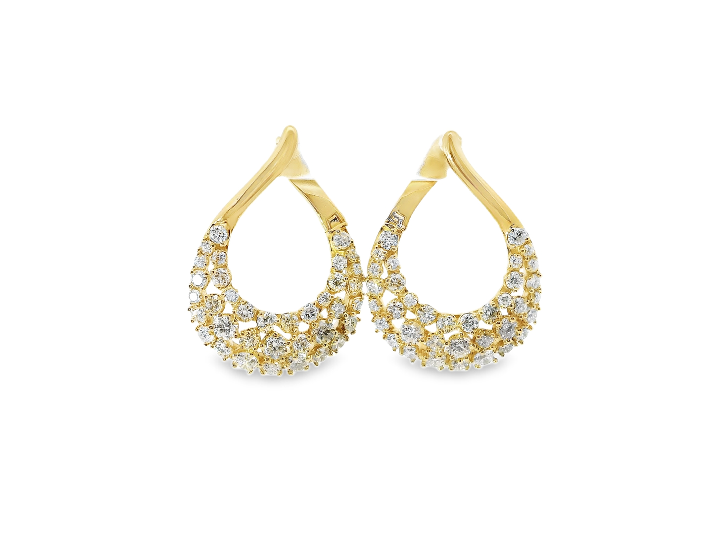 2.06 CT Round Cut Diamond Fancy Hoop Earring 14k Yellow Gold