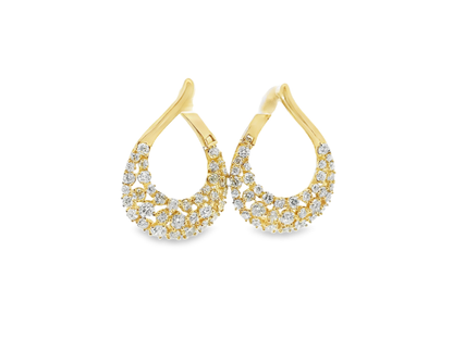 2.06 CT Round Cut Diamond Fancy Hoop Earring 14k Yellow Gold
