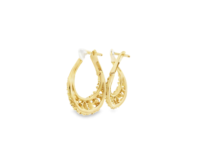 2.06 CT Round Cut Diamond Fancy Hoop Earring 14k Yellow Gold