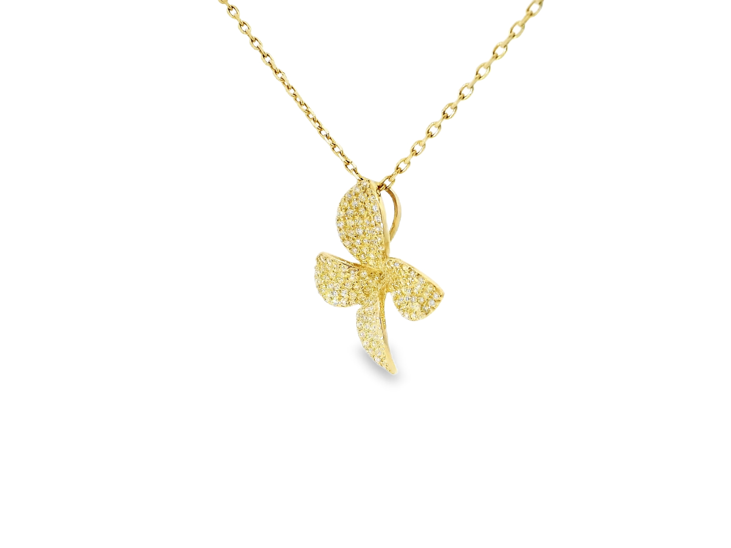 0.95CT Diamond Flower Pendant 14K Yellow Gold