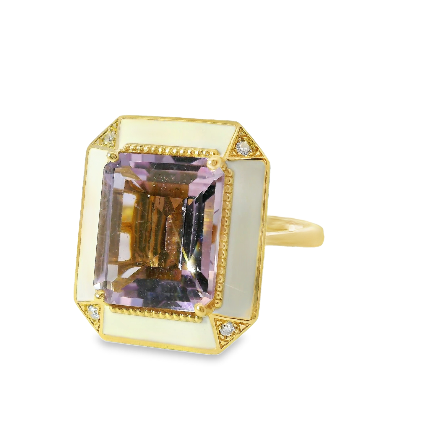 0.03CT Diamond and 4CT Emerald Cut Purple Amethyst Ring 14K Yellow Gold