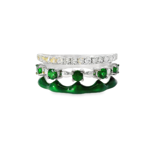 0.24CT Diamond and 0.44CT Green Garnet with Green Enamel Ring 14K White Gold
