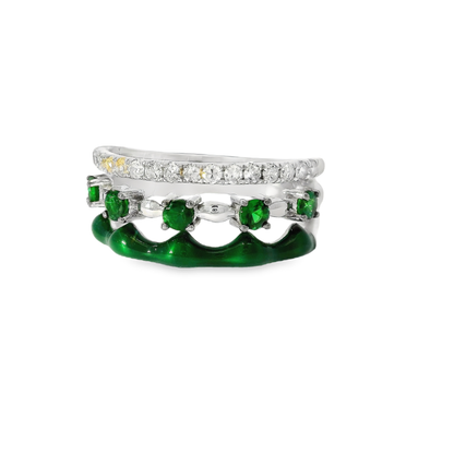 0.24CT Diamond and 0.44CT Green Garnet with Green Enamel Ring 14K White Gold