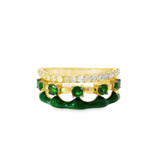 0.24Ct Diamond and 0.44CT Green Garnet with Green Enamel 14K Yellow Gold