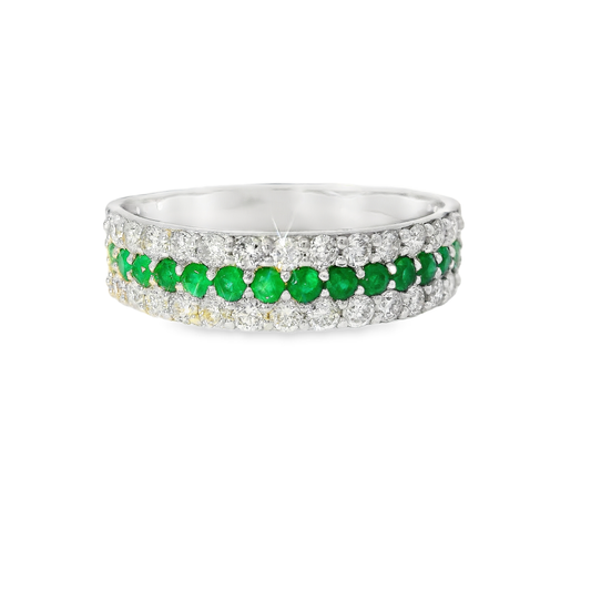 0.50CT Diamond 1.08CT Emerald Ring 18K White Gold