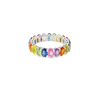7.03CT Multi Sapphire Gemstone Ring 18K White Gold
