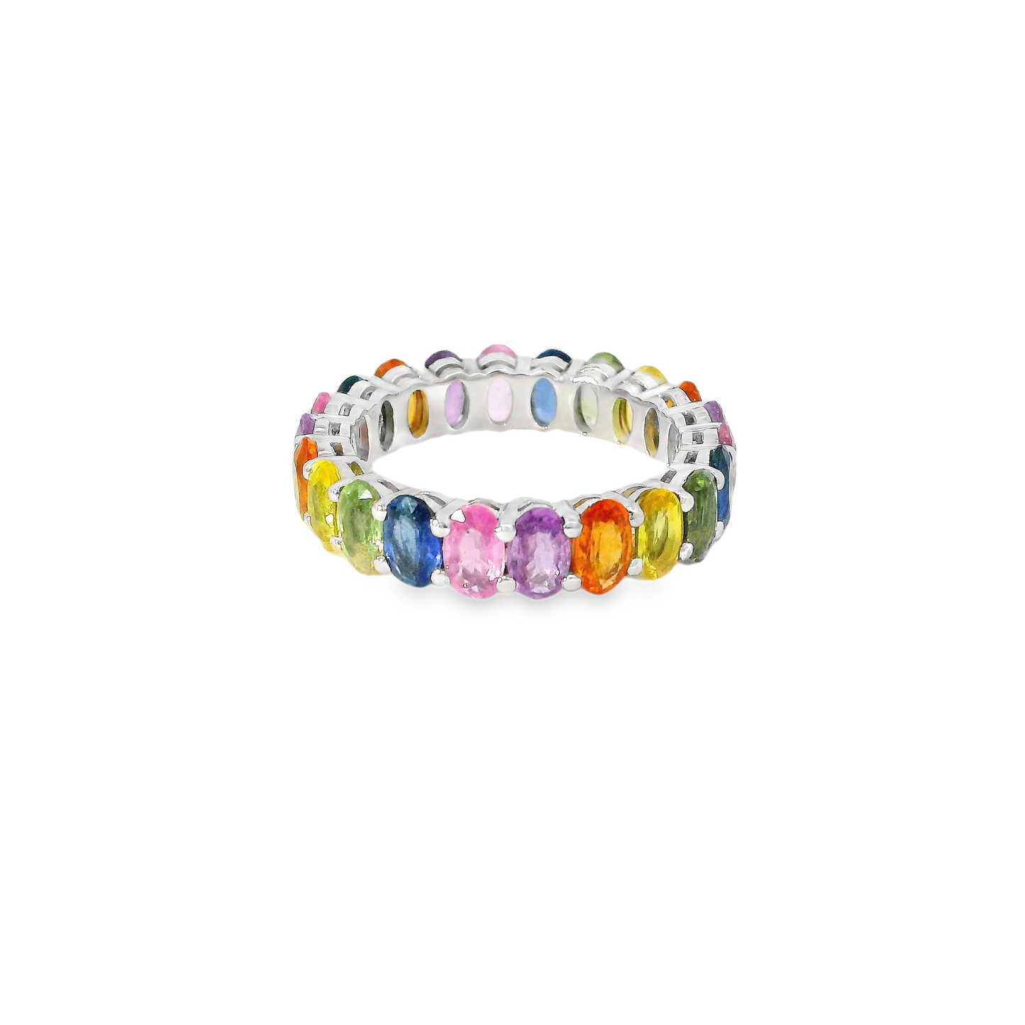 7.03CT Multi Sapphire Gemstone Ring 18K White Gold