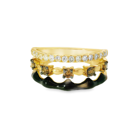 0.29CT White and Brown Diamonds with Black Enamel Ring 14K Yellow Gold