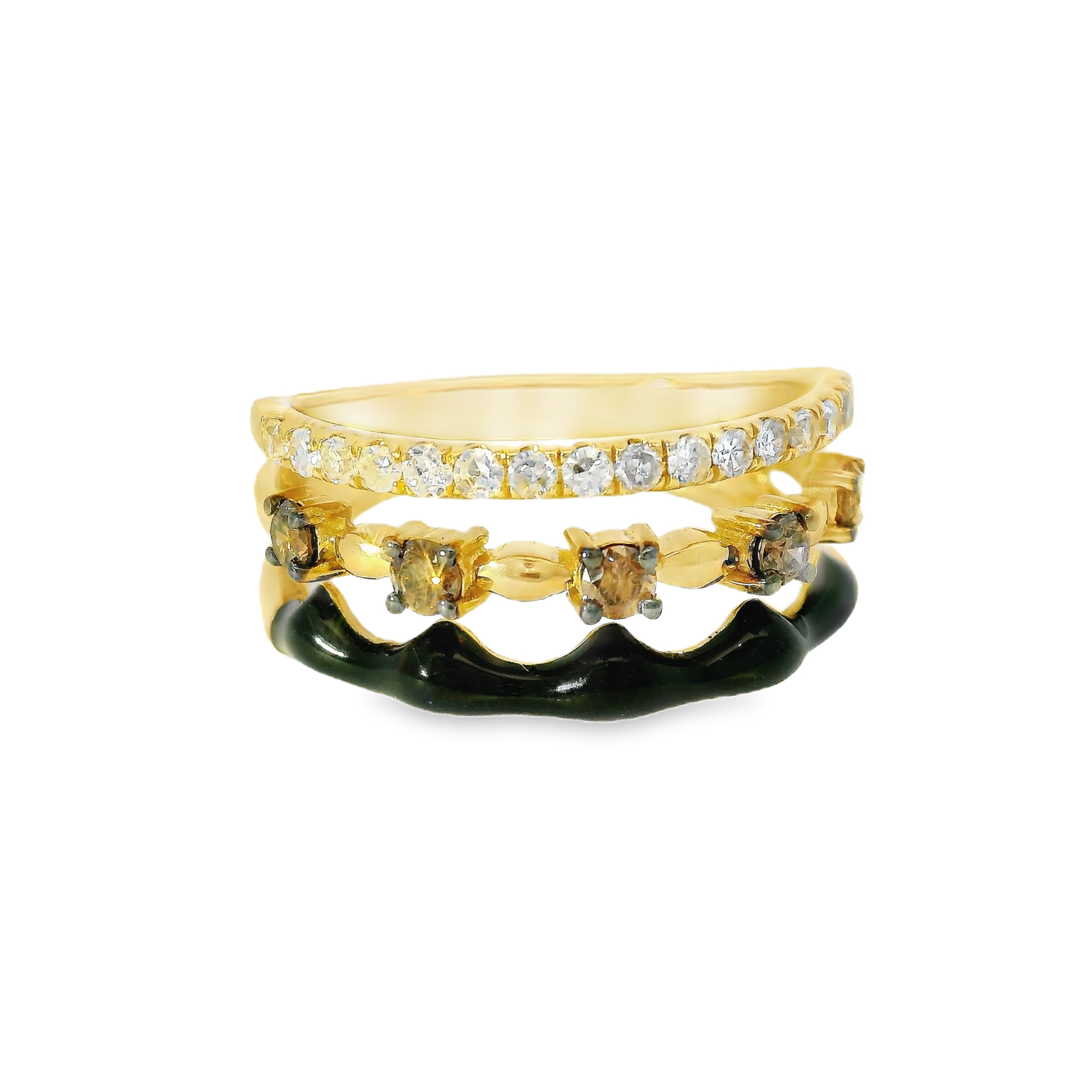 0.29CT White and Brown Diamonds with Black Enamel Ring 14K Yellow Gold