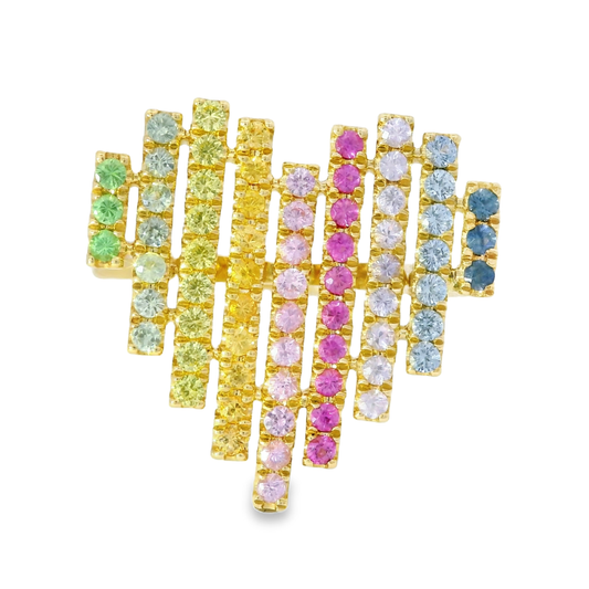 0.62CT Multi Sapphire Heart Shaped Ring 14K Yellow Gold