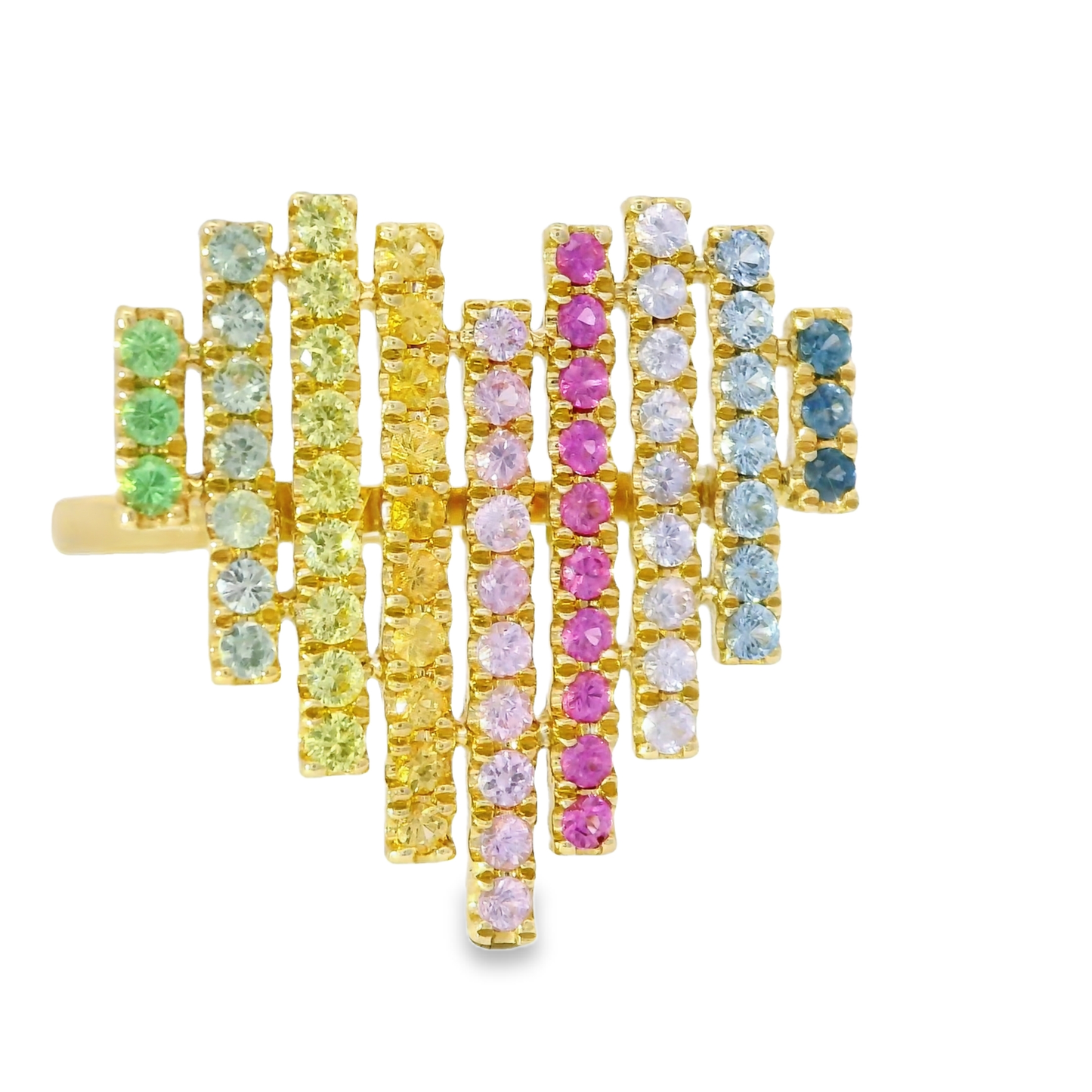 0.62CT Multi Sapphire Heart Shaped Ring 14K Yellow Gold