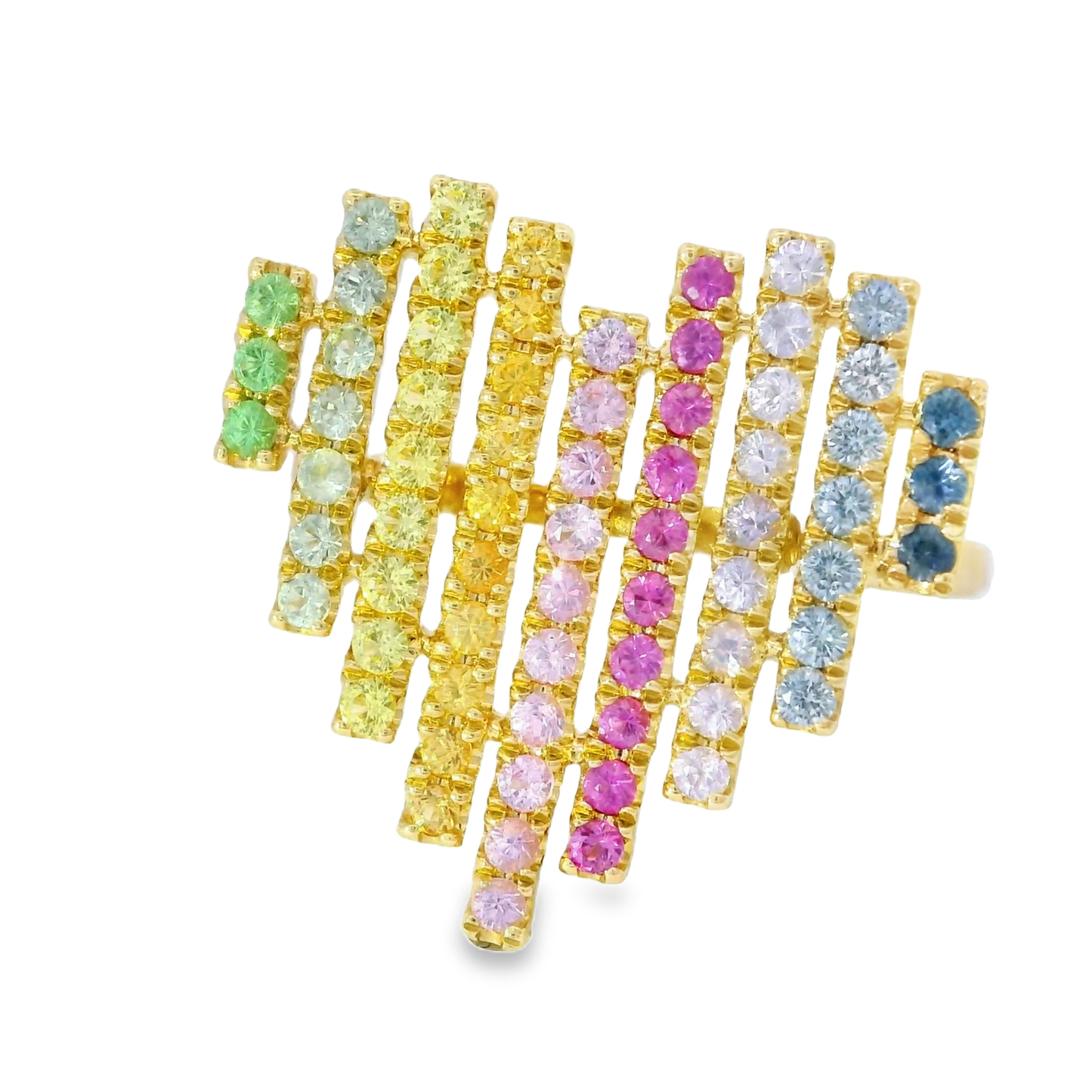 0.62CT Multi Sapphire Heart Shaped Ring 14K Yellow Gold