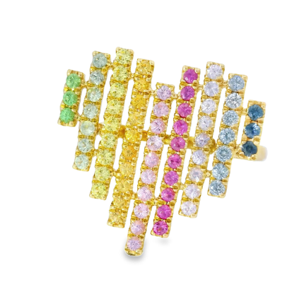 0.62CT Multi Sapphire Heart Shaped Ring 14K Yellow Gold